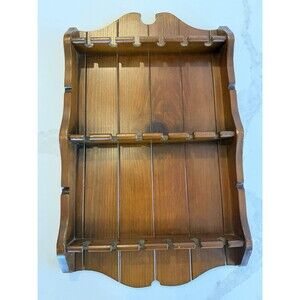 Vintage MCM Wood Souvenir Collector Spoon Wall Hanging Rack Holder 18 Slots